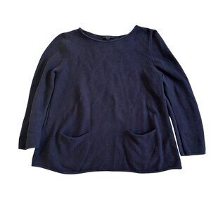 COS Womens Sz Small Navy Blue Cotton Tunic With Long Sleeves & Front Pockets